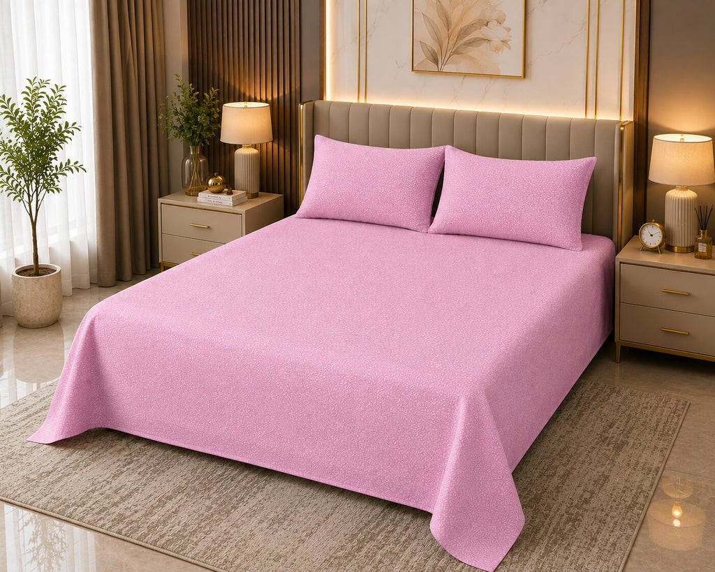 Blush Pink Floral Texture Double Bedsheet | Soft Solid Tone Design