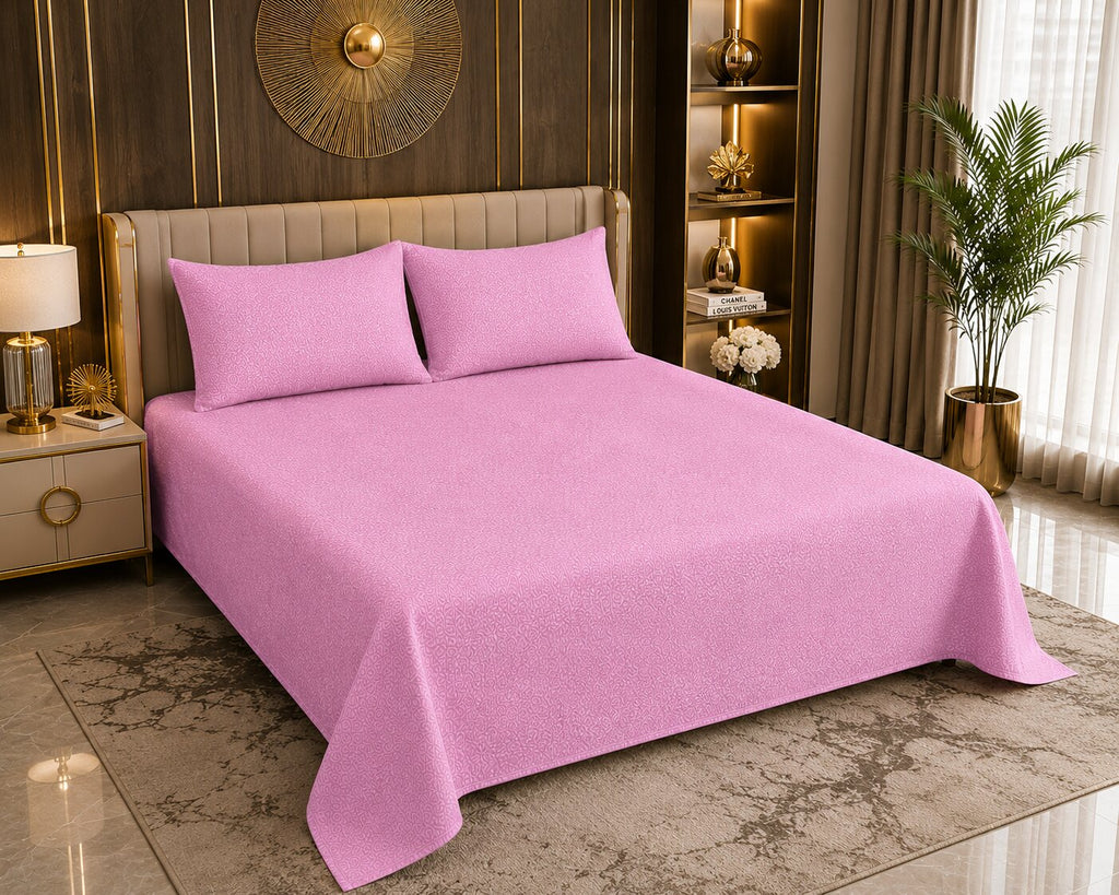 Blush Pink Floral Texture Double Bedsheet | Soft Solid Tone Design