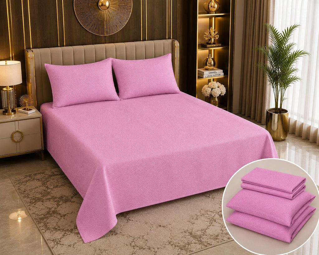 Blush Pink Floral Texture Double Bedsheet | Soft Solid Tone Design