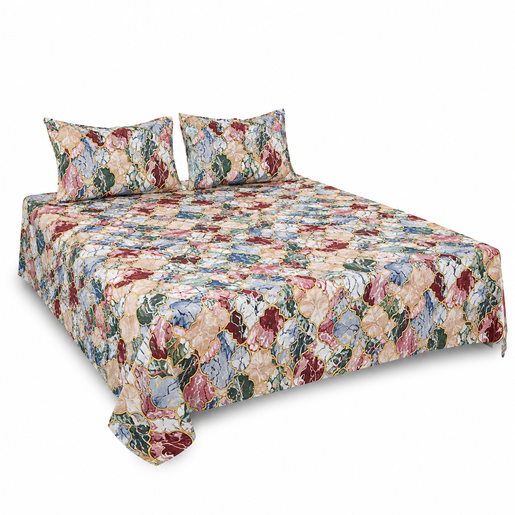 Emerald Diamond Weave Double Bedsheet | 160 TC Poly Cotton | 2 Pillow Covers