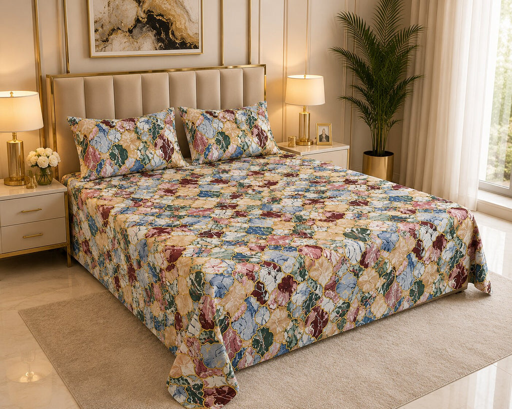 Emerald Diamond Weave Double Bedsheet | 160 TC Poly Cotton | 2 Pillow Covers