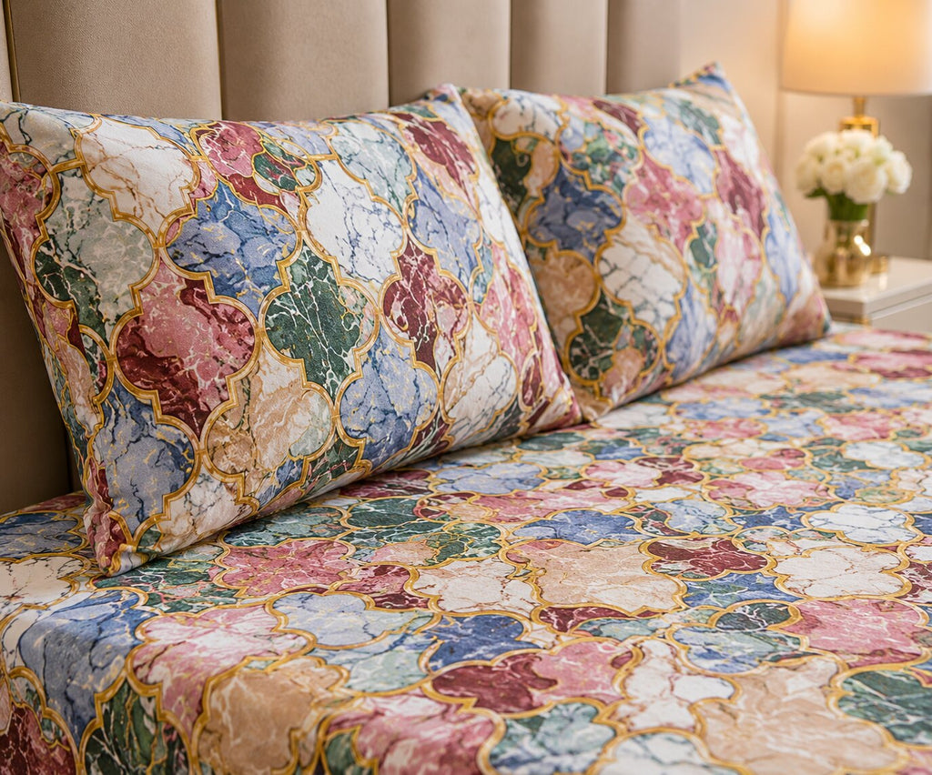 Emerald Diamond Weave Double Bedsheet | 160 TC Poly Cotton | 2 Pillow Covers