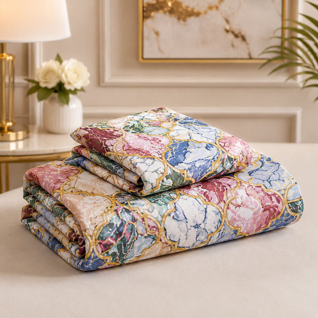 Emerald Diamond Weave Double Bedsheet | 160 TC Poly Cotton | 2 Pillow Covers