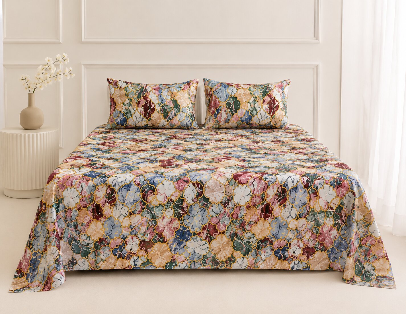 Emerald Diamond Weave Double Bedsheet | 160 TC Poly Cotton | 2 Pillow Covers