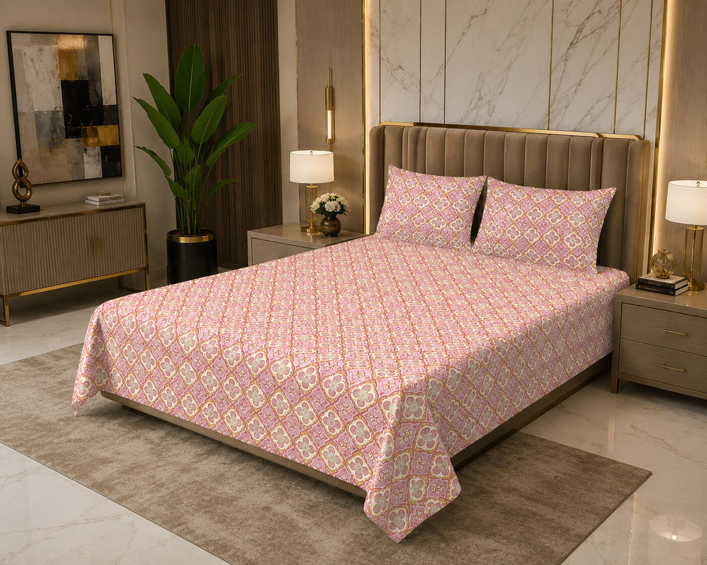 Mauve Floral Arch Ornament Double Bedsheet | Ethnic Tile Print