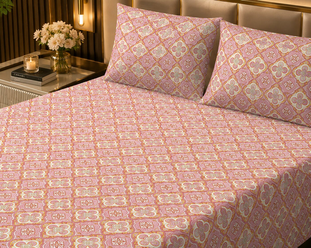 Mauve Floral Arch Ornament Double Bedsheet | Ethnic Tile Print