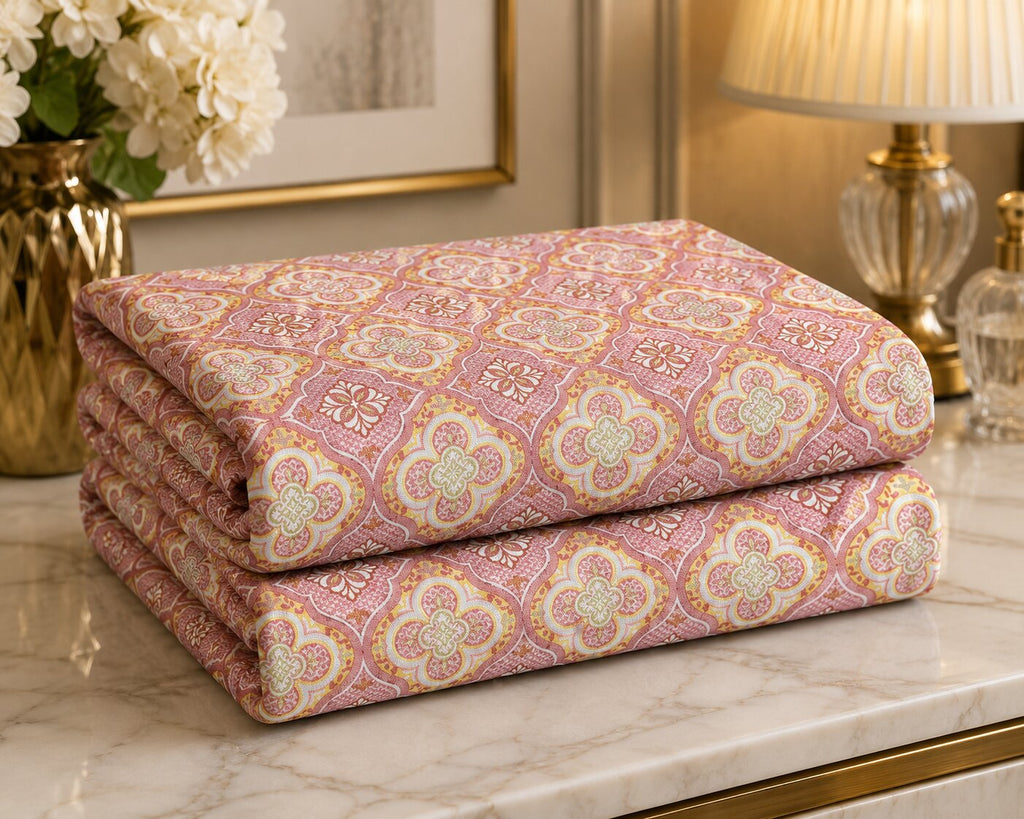Mauve Floral Arch Ornament Double Bedsheet | Ethnic Tile Print