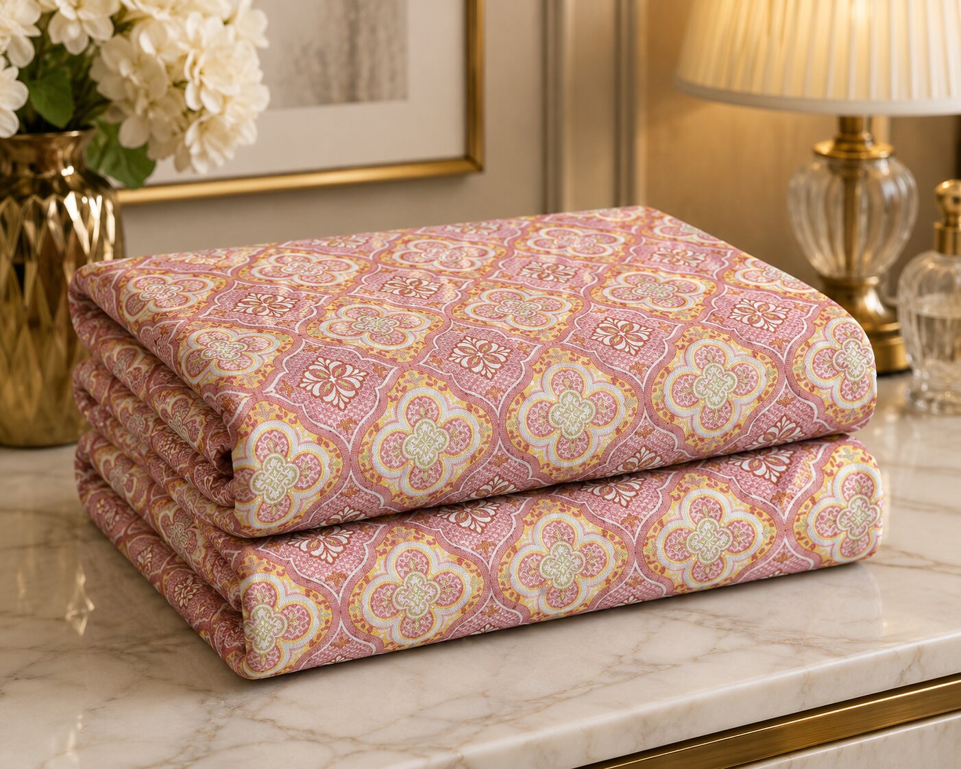 Mauve Floral Arch Ornament Double Bedsheet | Ethnic Tile Print