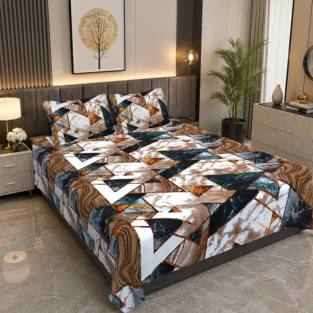 Terracotta Tectonic Flow Double Bedsheet | Marble Geometric Print