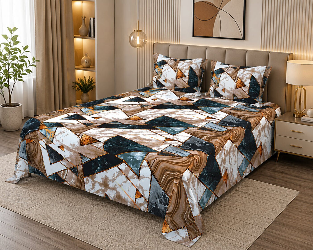 Terracotta Tectonic Flow Double Bedsheet | Marble Geometric Print