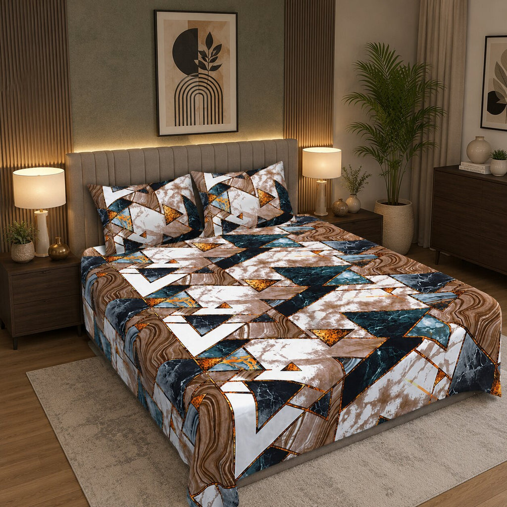Terracotta Tectonic Flow Double Bedsheet | Marble Geometric Print