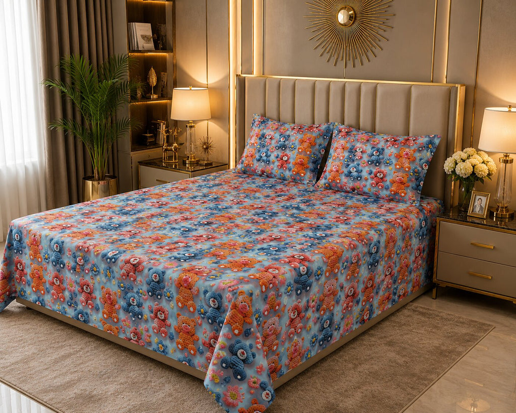 Soft Meadow Teddy Double Bedsheet