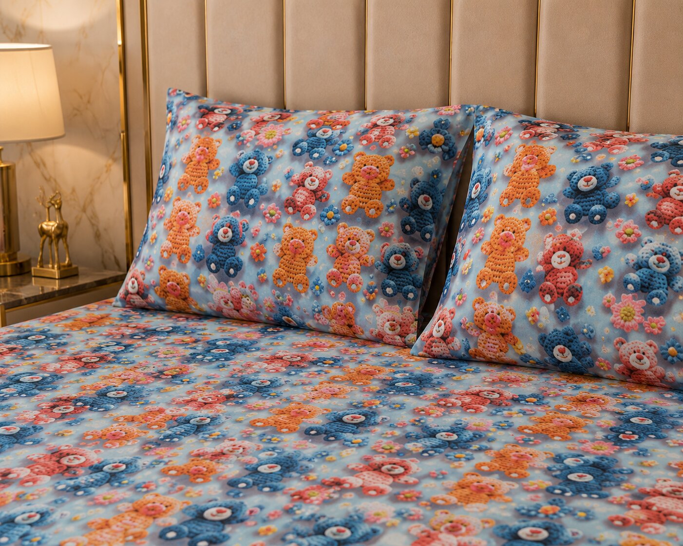 Soft Meadow Teddy Double Bedsheet