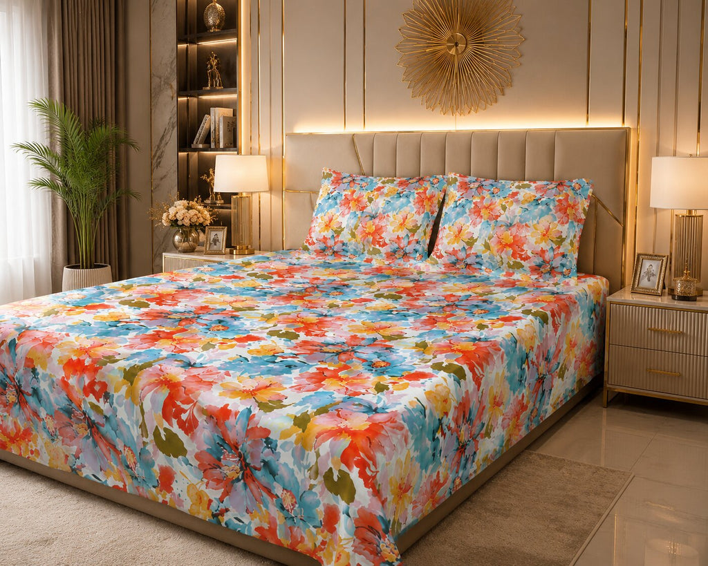 Exotic Island Flare Double Bedsheet with Pillow
