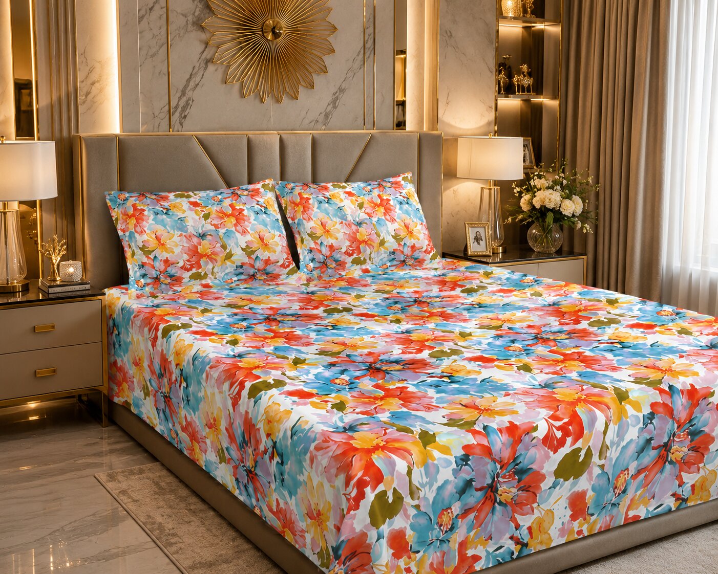 Exotic Island Flare Double Bedsheet with Pillow