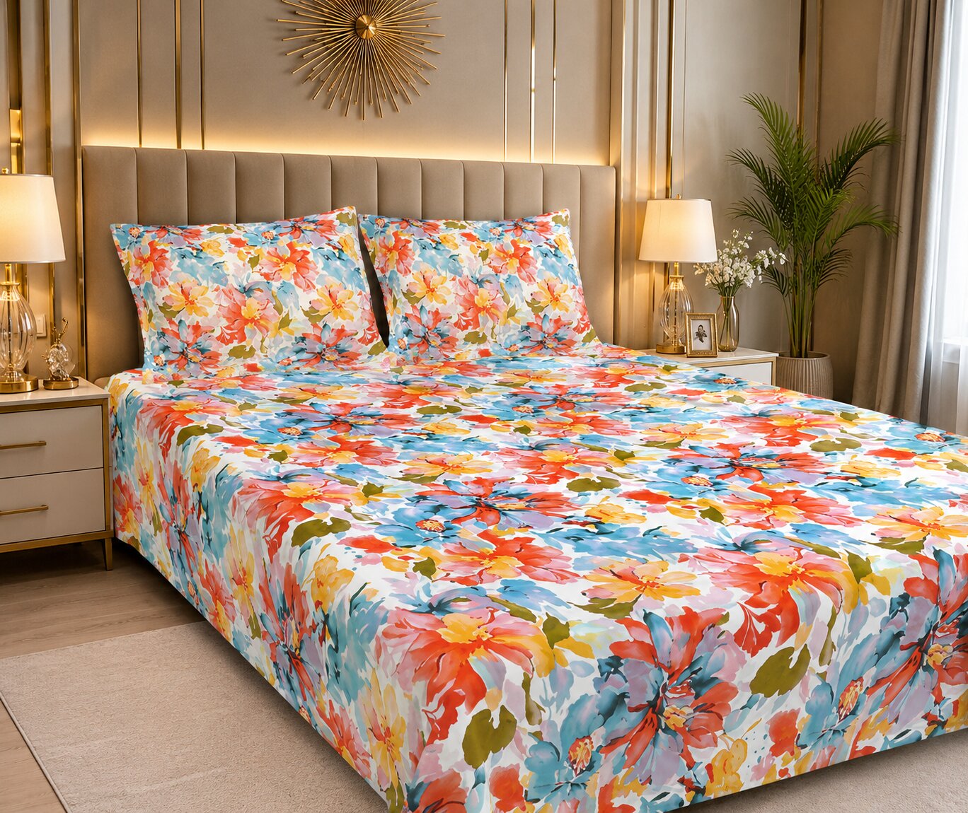 Exotic Island Flare Double Bedsheet with Pillow