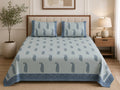 Slate Blue Indigo Paisley Hand Block Print King Size Bedsheet | 400 TC 100% Pure Cotton