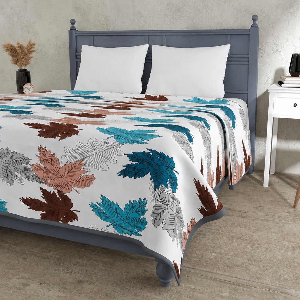 Maple Leaf MultiColor Double Bed Dohar Blanket | 100% MulMul Cotton | Reversible | 240x216 cm