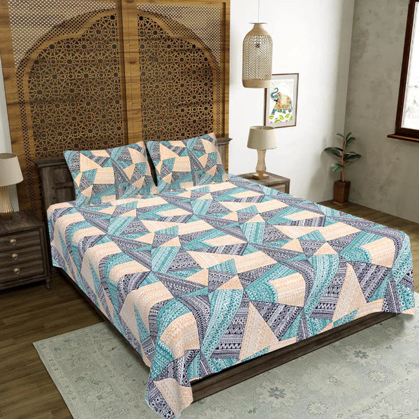 Angular Stone Prism Double Bedsheet | Geometric Boho Design