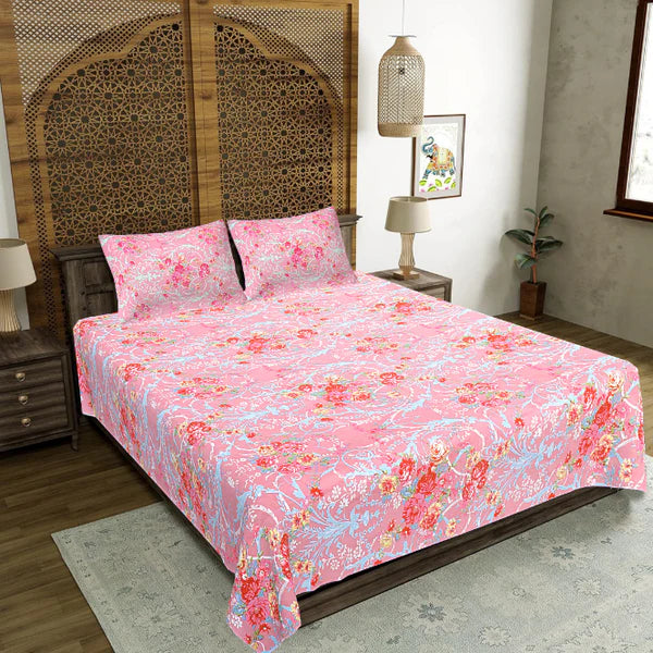 Rose Garden Bliss Double Bedsheet | 160 TC Poly Cotton | 2 Pillow Covers
