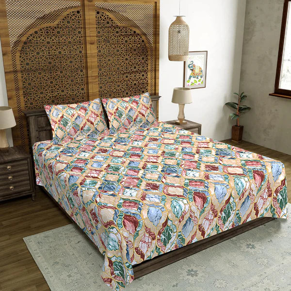 Emerald Diamond Weave Double Bedsheet | 160 TC Poly Cotton | 2 Pillow Covers