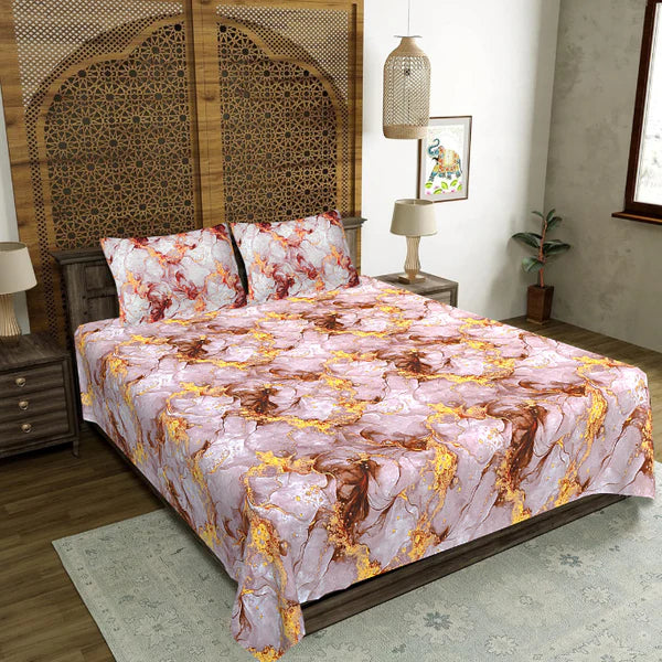Bronze Metallic Wave Double Bedsheet | 160 TC Poly Cotton | 2 Pillow Covers