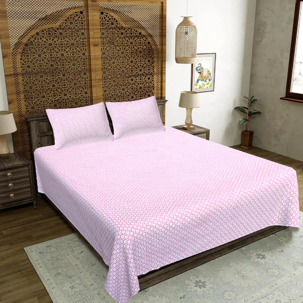 Rose Structured Web Double Bedsheet | Premium Pink Geometric Cotton Bedsheet with 2 Pillow Covers