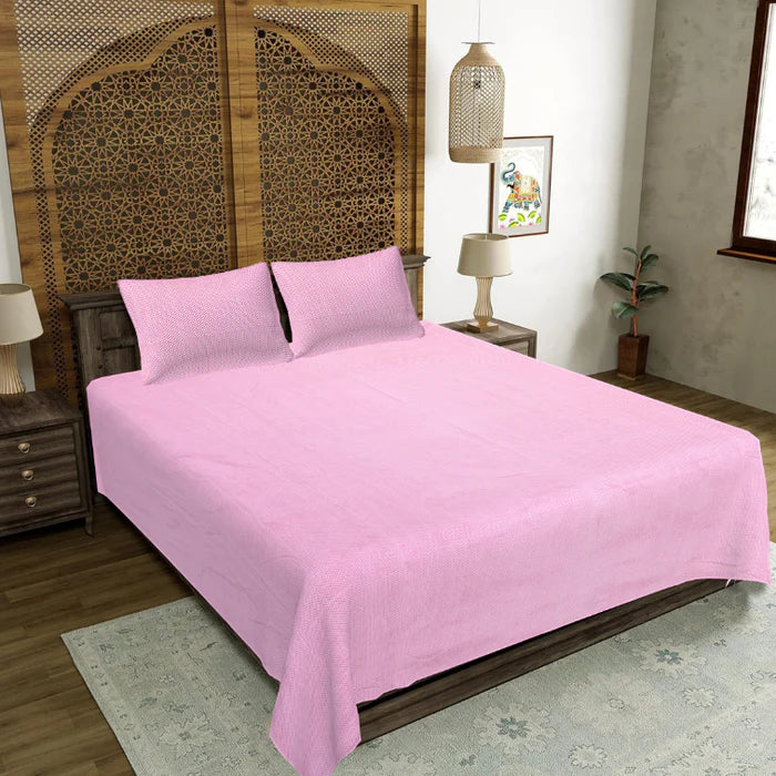 Blush Pink Floral Texture Double Bedsheet | Soft Solid Tone Design