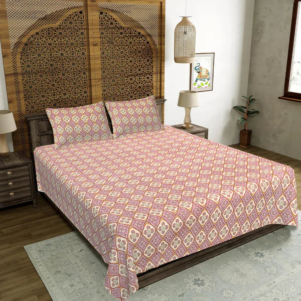 Mauve Floral Arch Ornament Double Bedsheet | Ethnic Tile Print