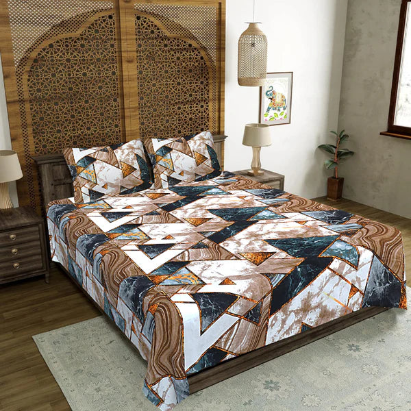 Terracotta Tectonic Flow Double Bedsheet | Marble Geometric Print
