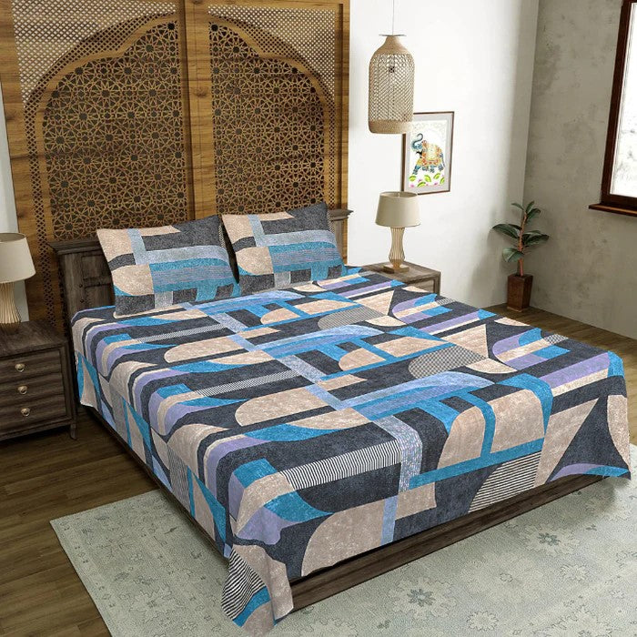 MVB Rose Garden Double Bedsheet | Grey Floral Print | 160TC | With 2 Pillow Covers
