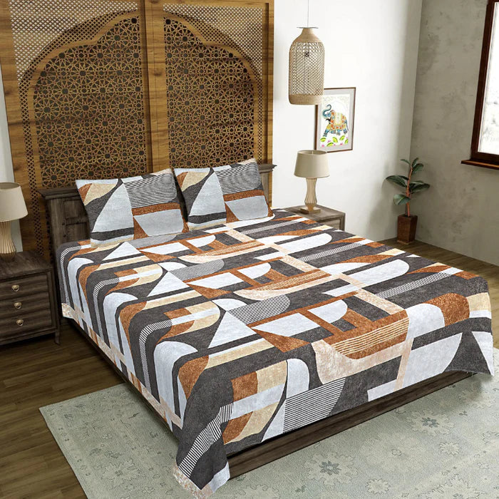MVB Amber Fragment Theory Double Bedsheet | Geometric Print | 160TC Poly Cotton | With 2 Pillow Covers