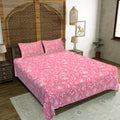 Pink Floral Double Bedsheet Set with 2 Pillow Covers | 160 TC Soft Poly Cotton