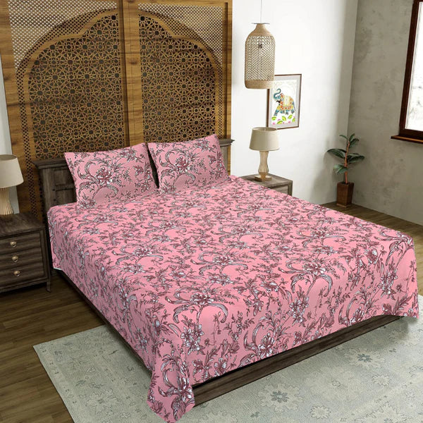 MVB Mahogany Bloom Double Bedsheet Set | 160 TC Poly Cotton | 2 Pillow Covers