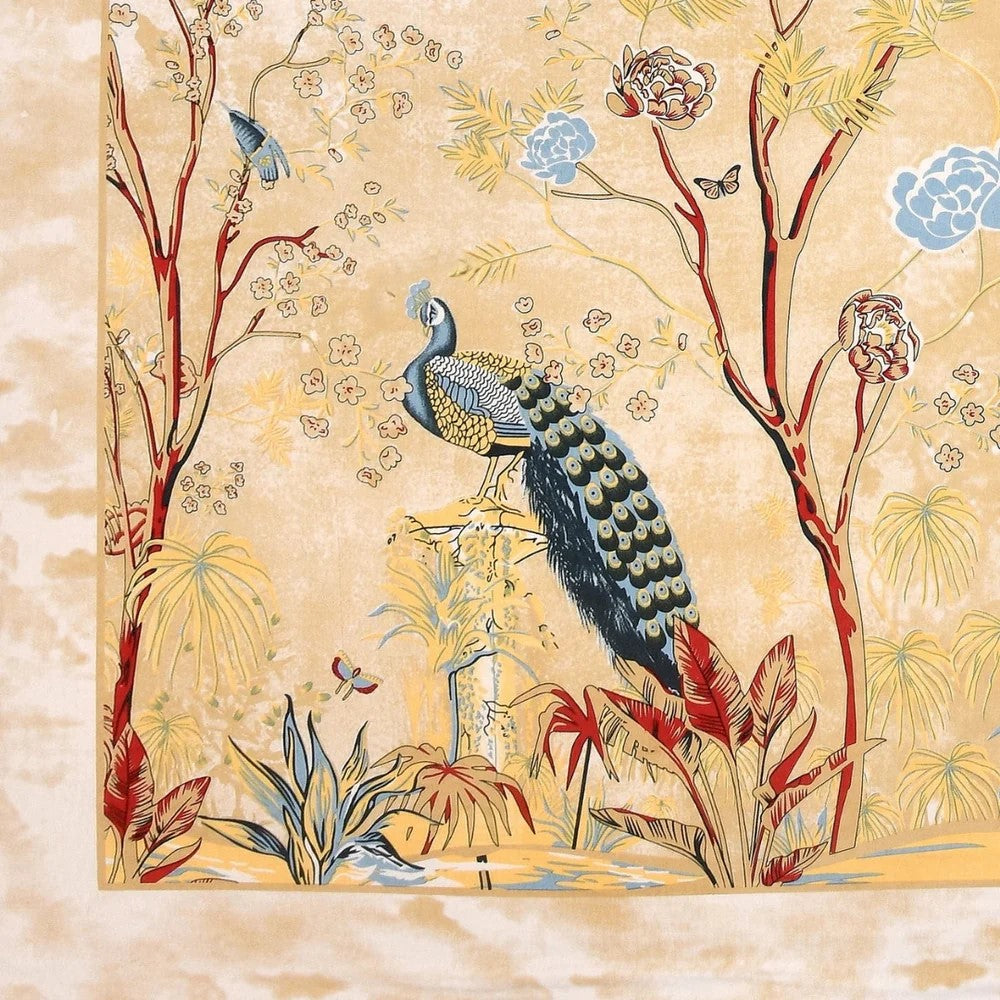 Mayur Mahal Peacock Print Double Bedsheet Set – Sunehri Beige | 100% Cotton | 180 TC | With 2 Pillow Covers