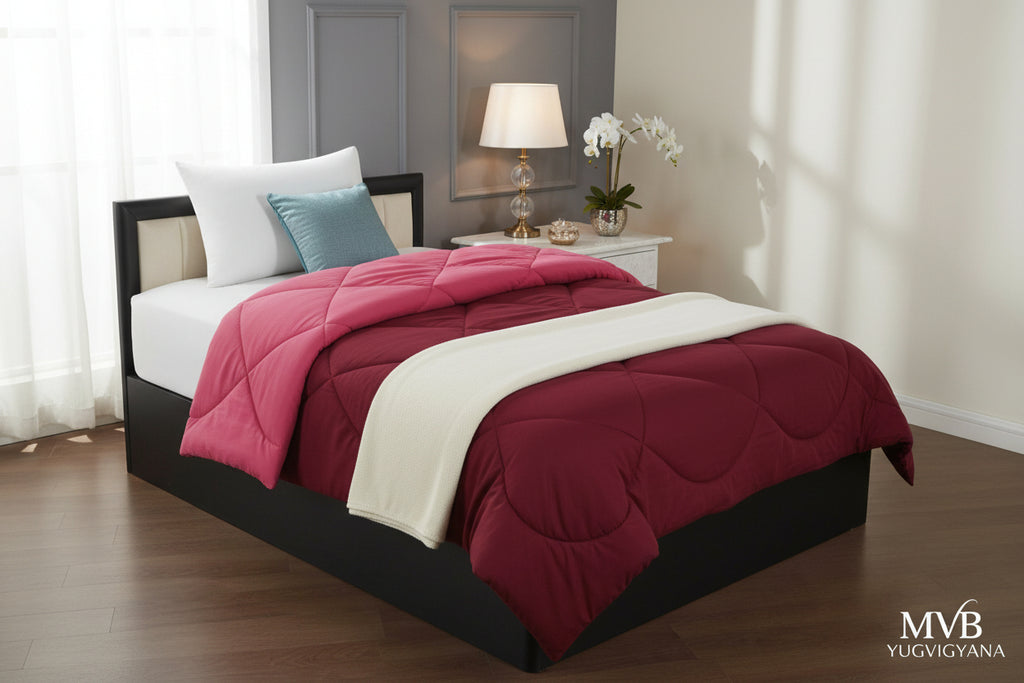 Deluxe reversible microfiber comforter for single bed - premium soft quilt in dual colors