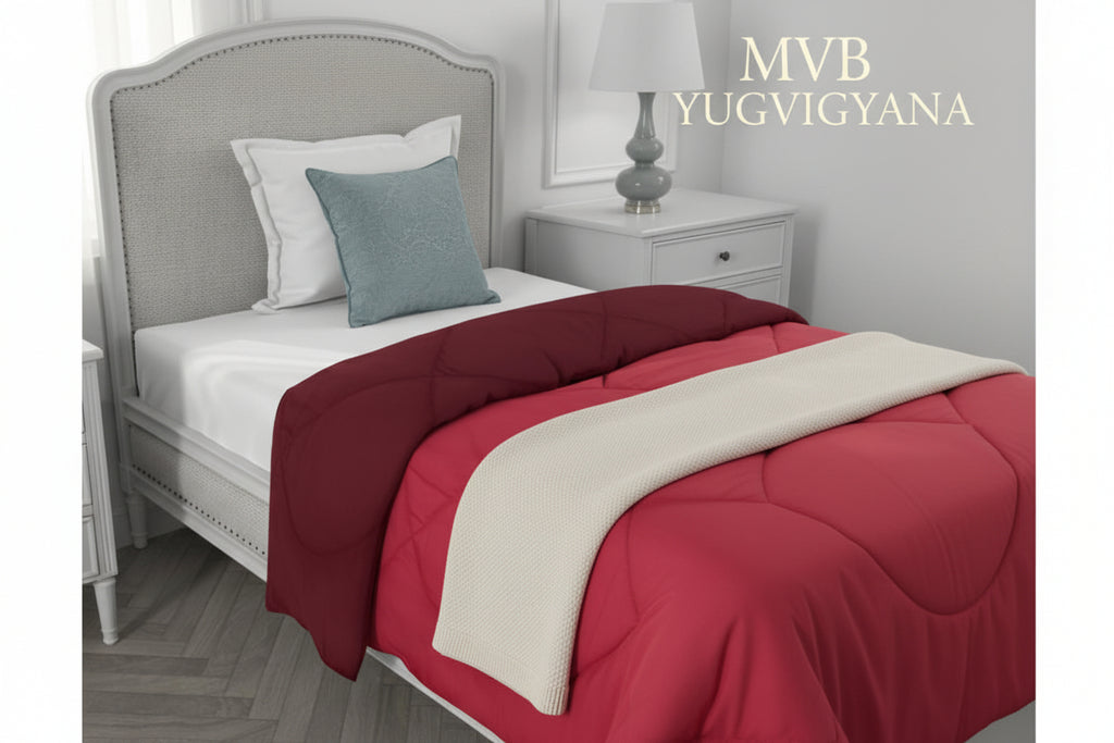 Microfiber comforter reverse side showing alternate color - deluxe single bed reversible quilt