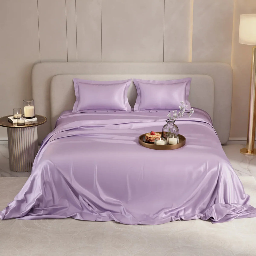 Lavender Satin Flat Bedsheet Set | Double Bed | 1 Sheet + 2 Pillow Covers