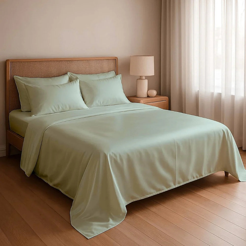 Sage Green Dreamy UltraSatin Double Flat Bedsheet Set – Silky Smooth Luxury