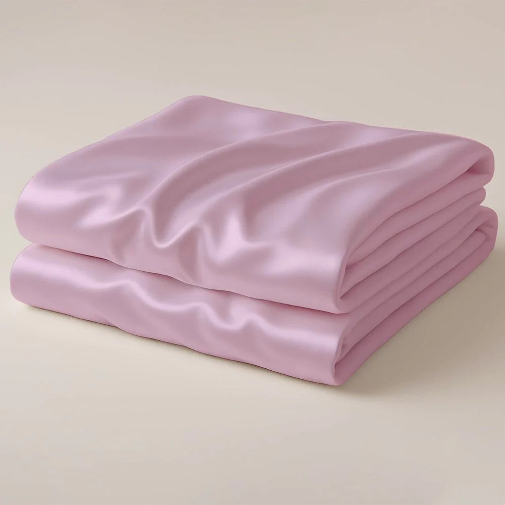 MVB Rose UltraSatin Silk Flat Double Bedsheet | Blush Pink | 1 Flat Sheet + 2 Pillow Covers