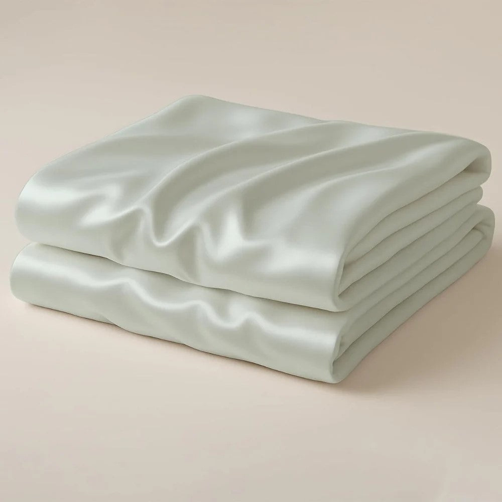 MVB UltraSatin Silk Flat Double Bedsheet | Beige Mint | 1 Flat Sheet + 2 Pillow Covers