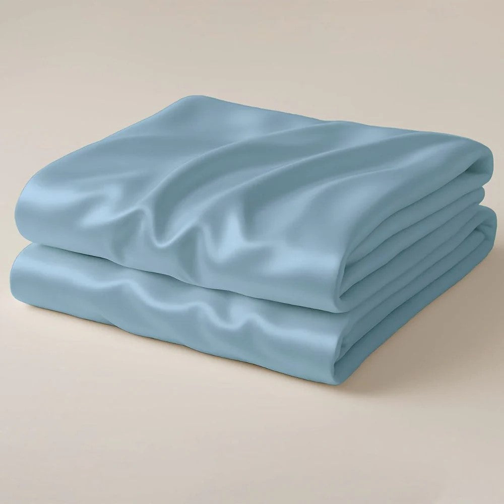 MVB Indus Twilight UltraSatin Silk Flat Double Bedsheet | Sky Blue | 1 Flat Sheet + 2 Pillow Covers