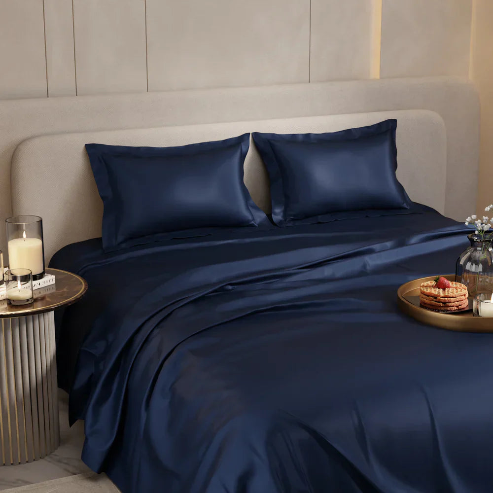 Navy Blue Dreamy UltraSatin Double Flat Bedsheet Set – Silky Smooth Luxury