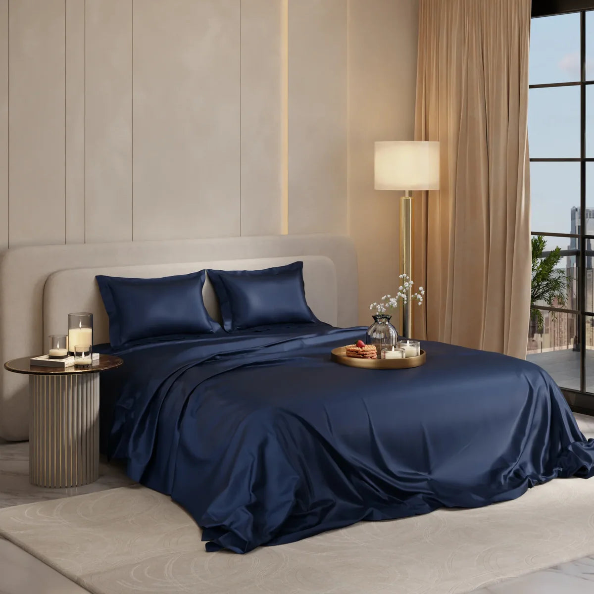 Navy Blue Dreamy UltraSatin Double Flat Bedsheet Set – Silky Smooth Luxury