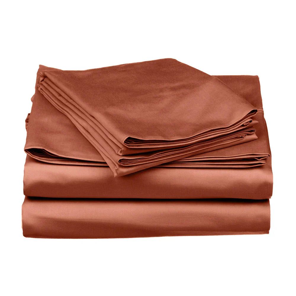 Rust Terracotta UltraSatin Double Flat Bedsheet - Folded Stack