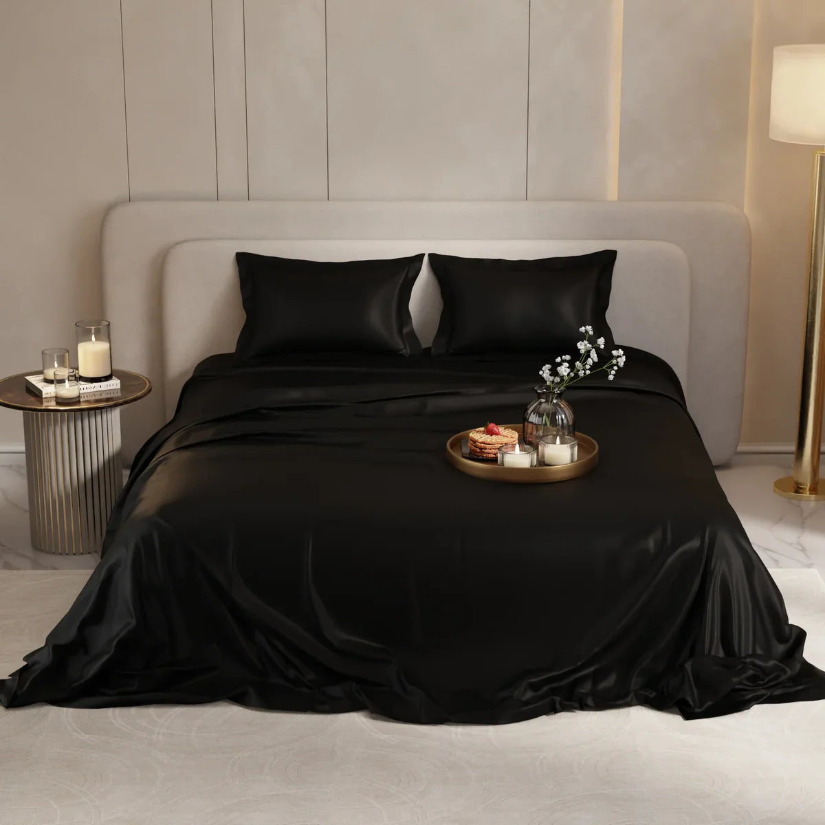 Midnight Darbar UltraSatin Silk Double Flat Bedsheet Set – Silky Smooth Luxury