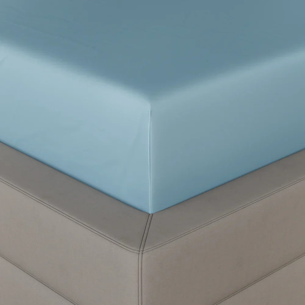 MVB Dreamy UltraSatin Silky Smooth Fitted Double Bedsheet Set – Light Blue