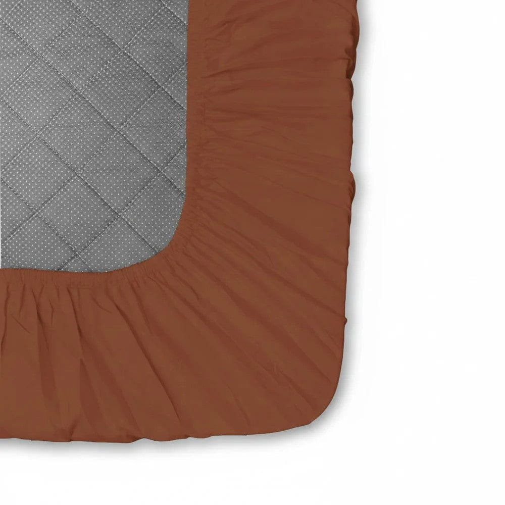 Terracotta UltraSatin Fitted Double Bedsheet with 2 Pillow Covers | MVBDFT41