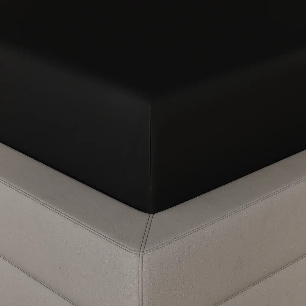 Black UltraSatin Fitted Double Bedsheet with 2 Pillow Covers | MVBDFT43