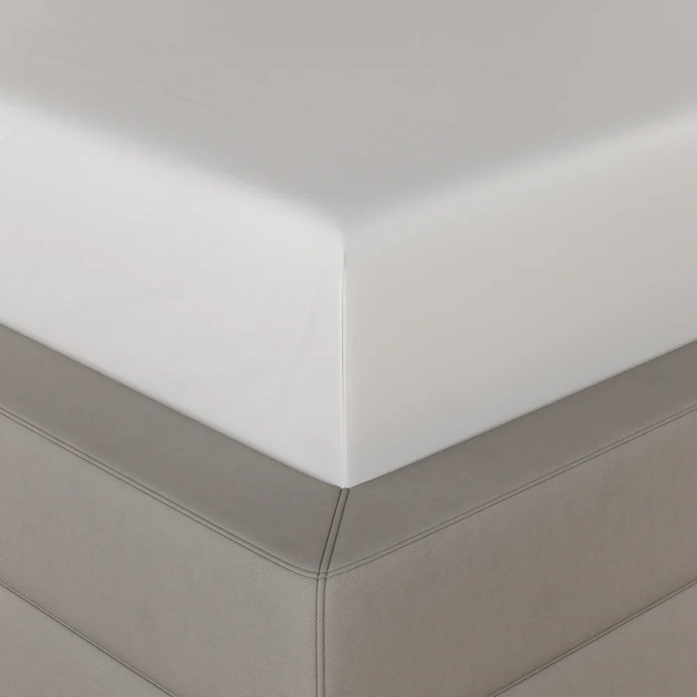 MVB Himalayan Mist Fitted Silk Double Bedsheet Set | Pure White | UltraSatin